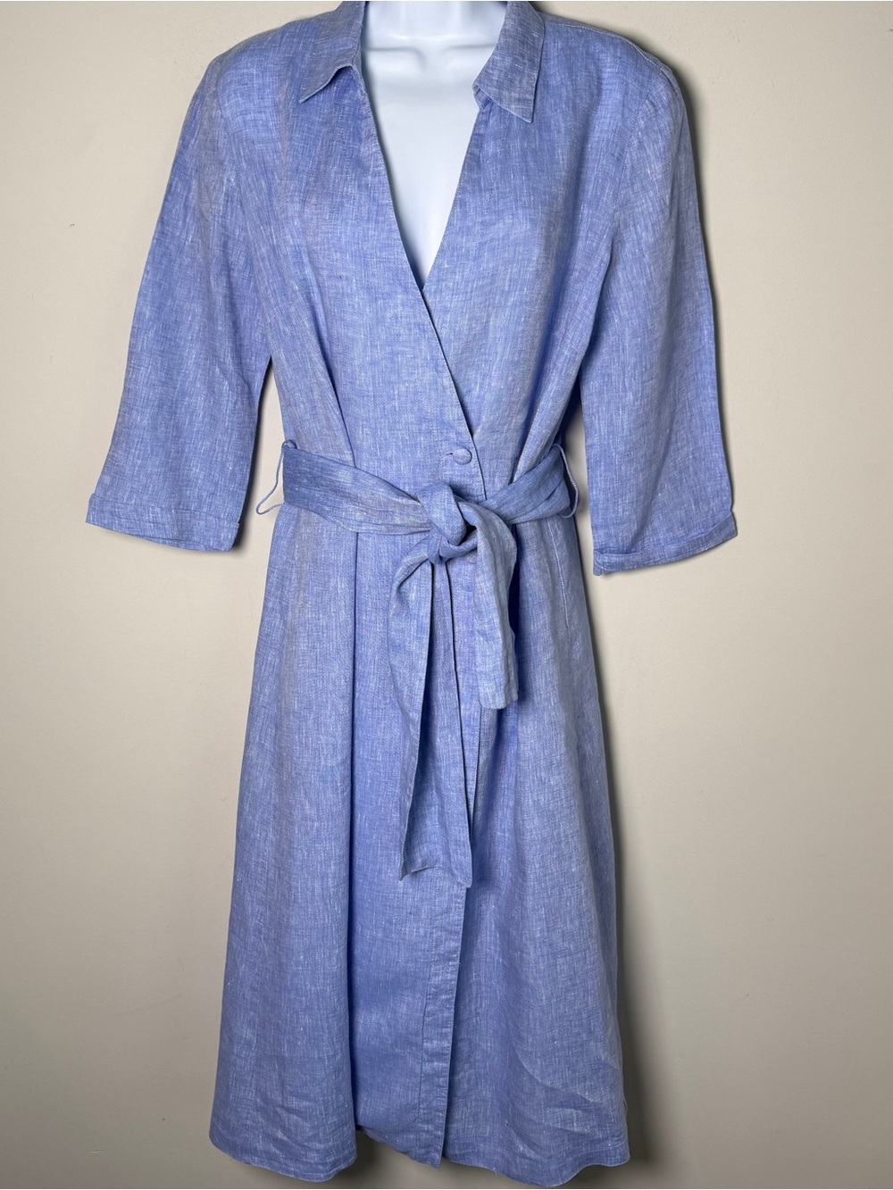 Zara | Dresses | Zara Blue Linen Blend Belted Wrap Midi Dress Coastal Grandmother Summer Size M